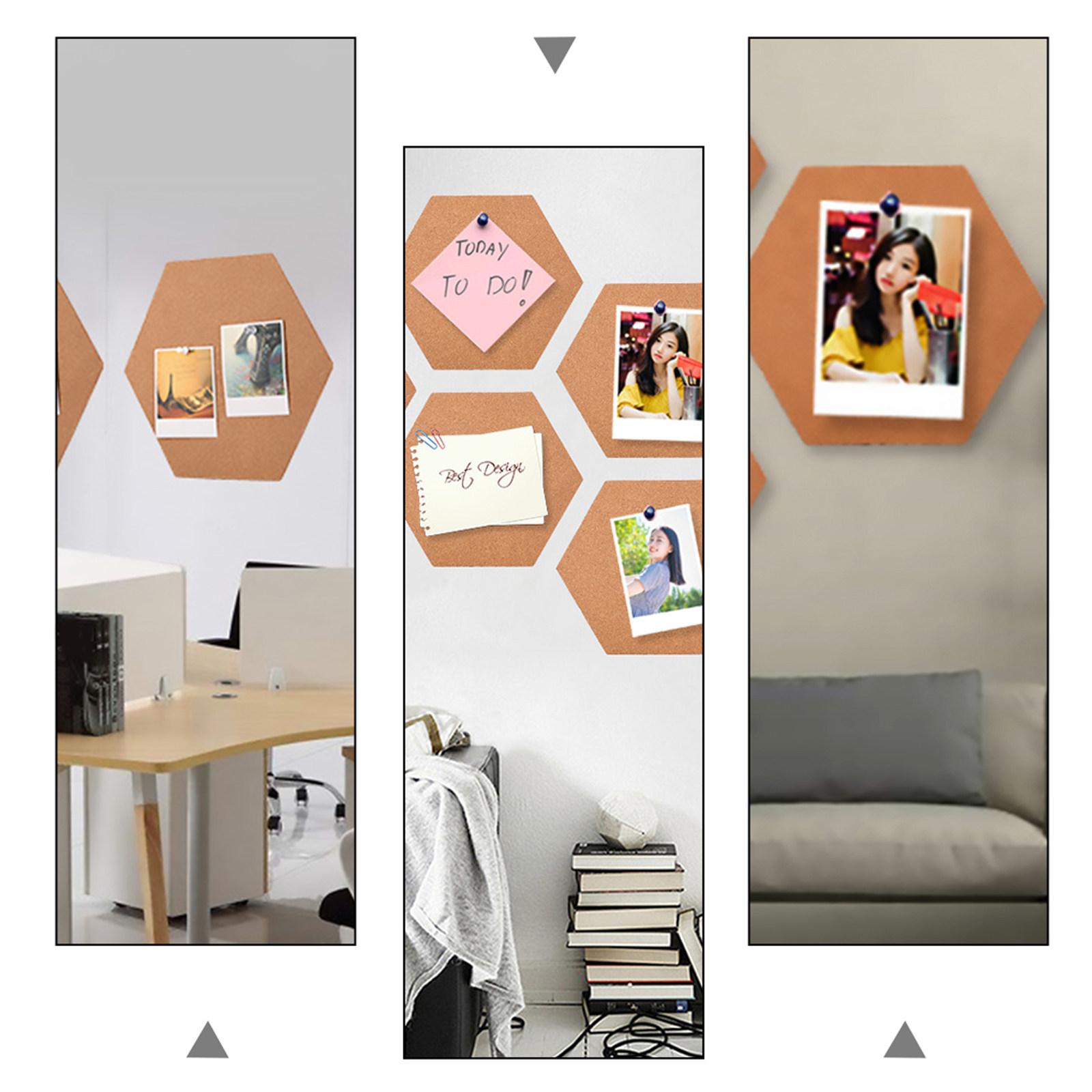 Bulletin Board Cork - Набор из 10 самоклеящихся шестигранных пробковых